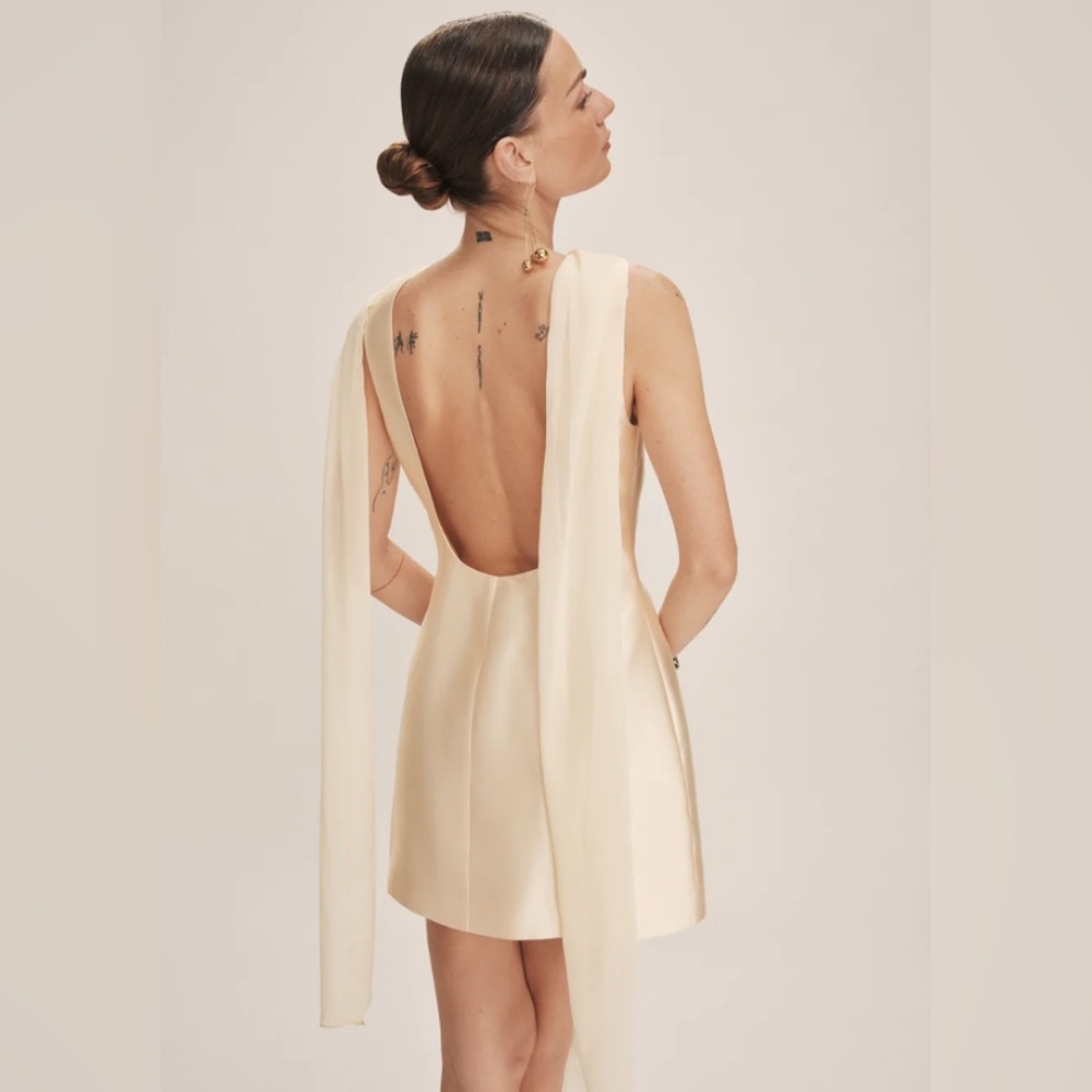 NEW Reformation Ecru Elegant Cream Satin Sheath Mini Dress Size 2 - Picture 5 of 14